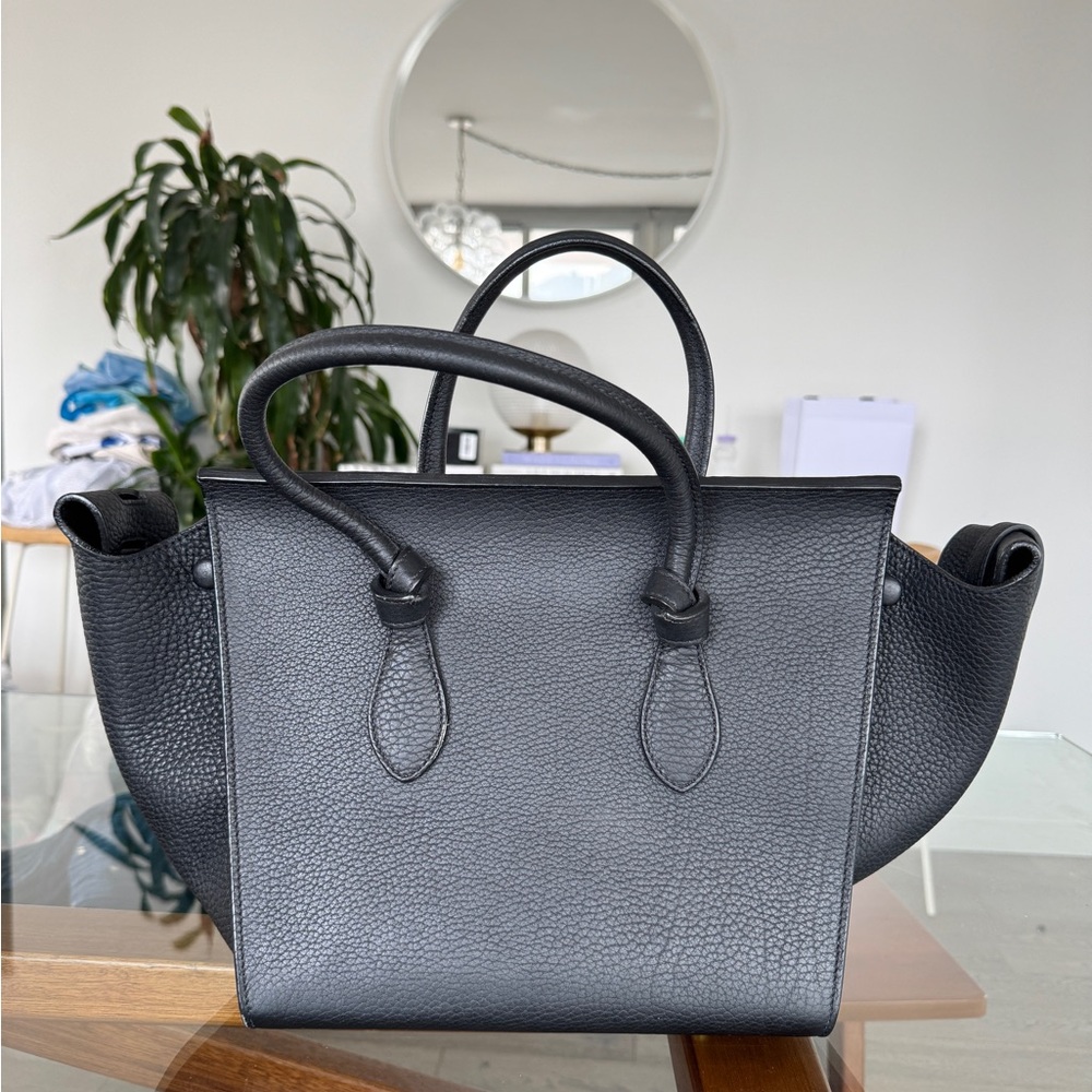 Celine Black Leather Tie Bag